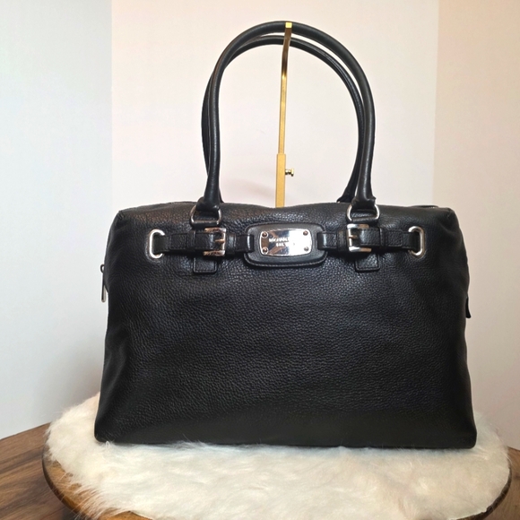 Michael Kors Hamilton Legacy EX-L Satchel Black Leather Handbag Overnighter - Picture 1 of 15